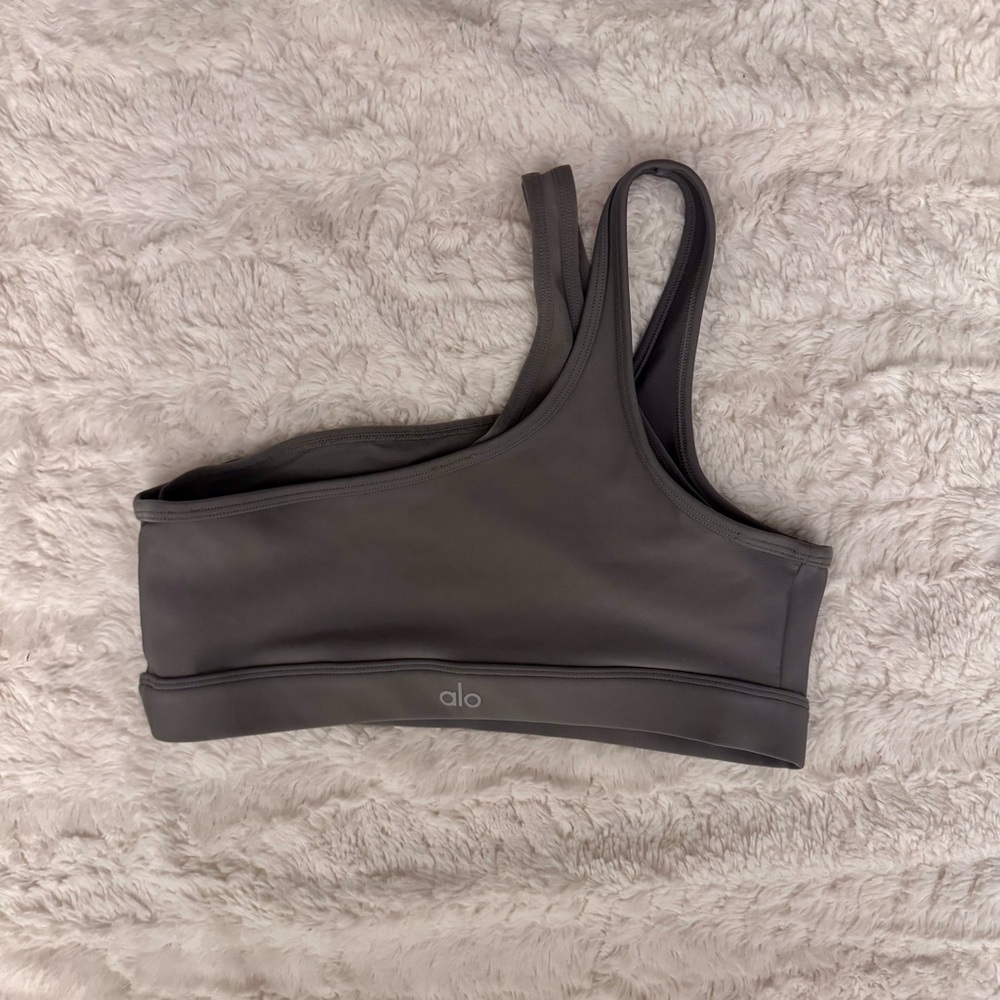 ALO Yoga Gray Asymmetric Strappy Sports Bra